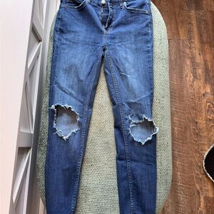 Free People Blue Skinny Jeans with Distressed Details